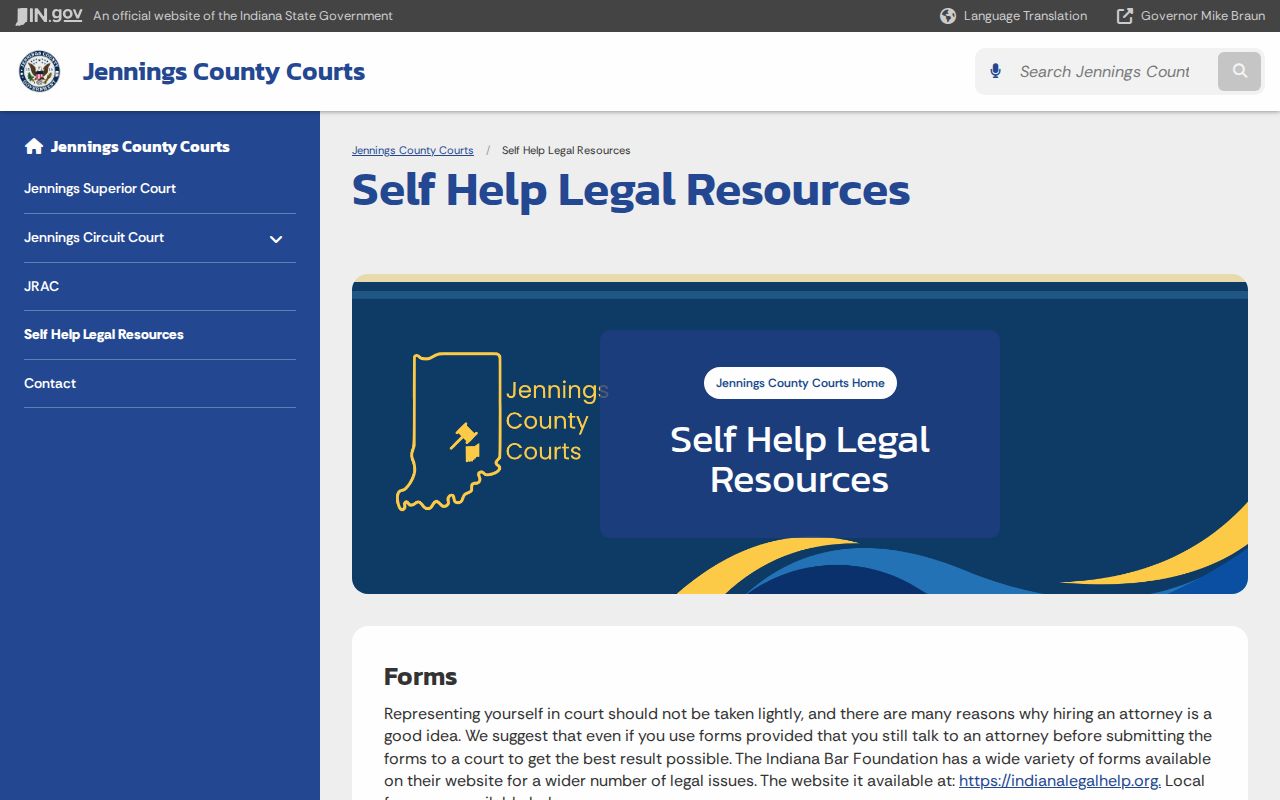 Jennings County courts self-help resources and local form catalogue