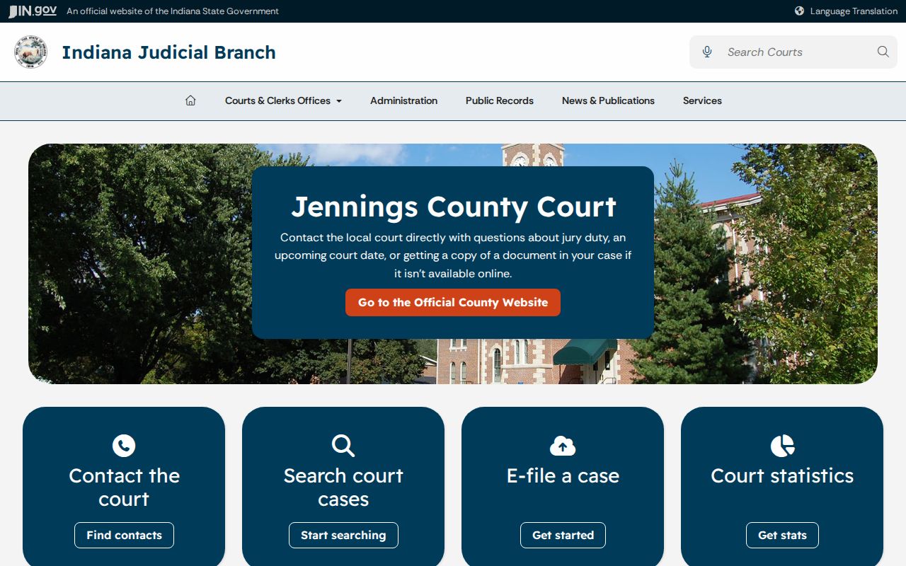 Jennings County court docket links on the Indiana Judicial Branch hub