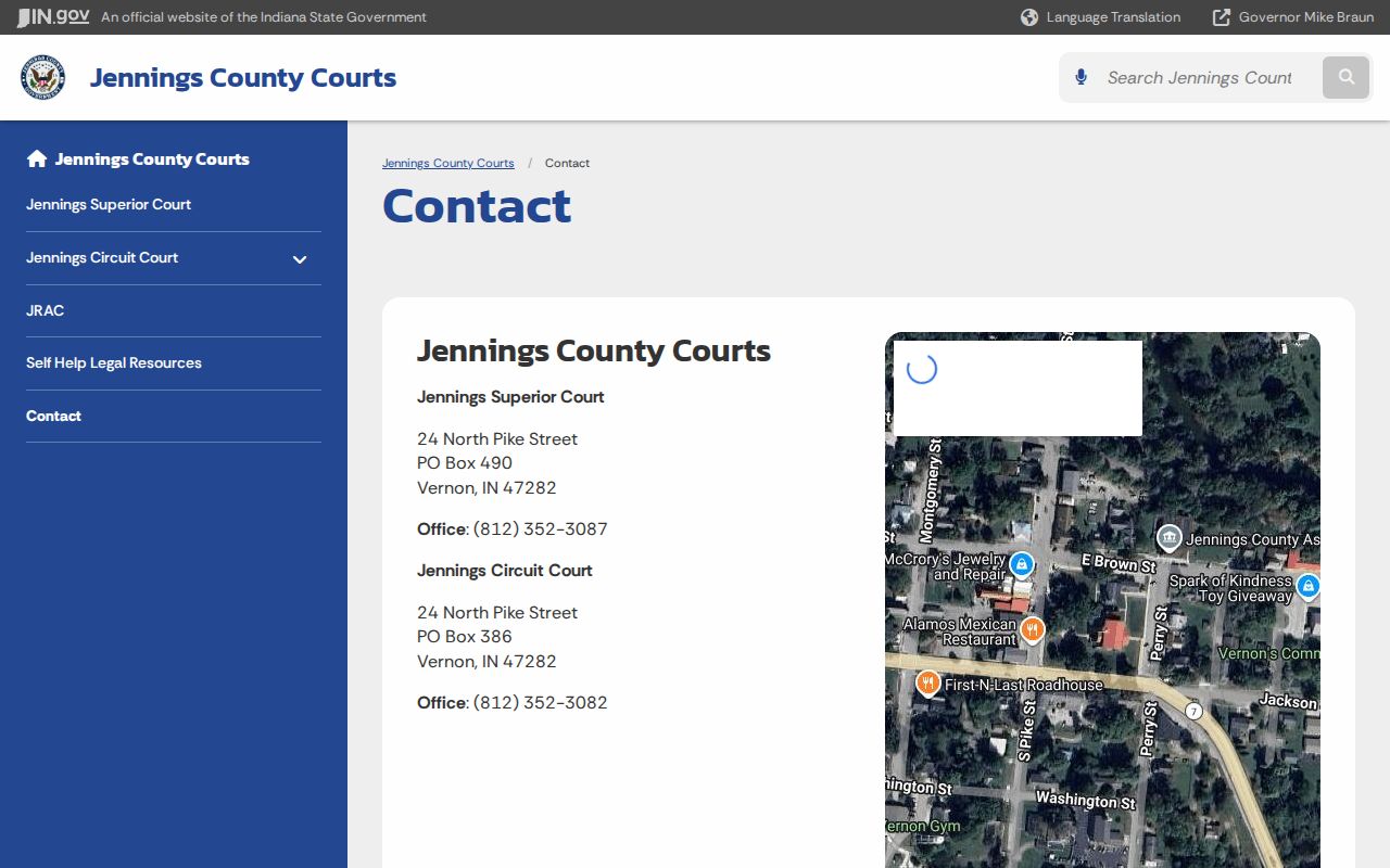Jennings County court docket court contact cards
