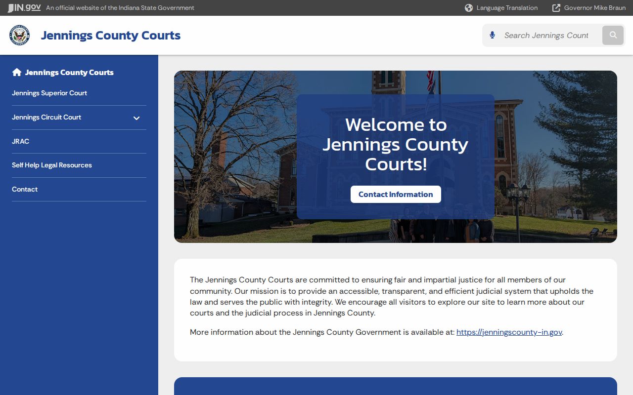 Jennings County court docket calendar landing page