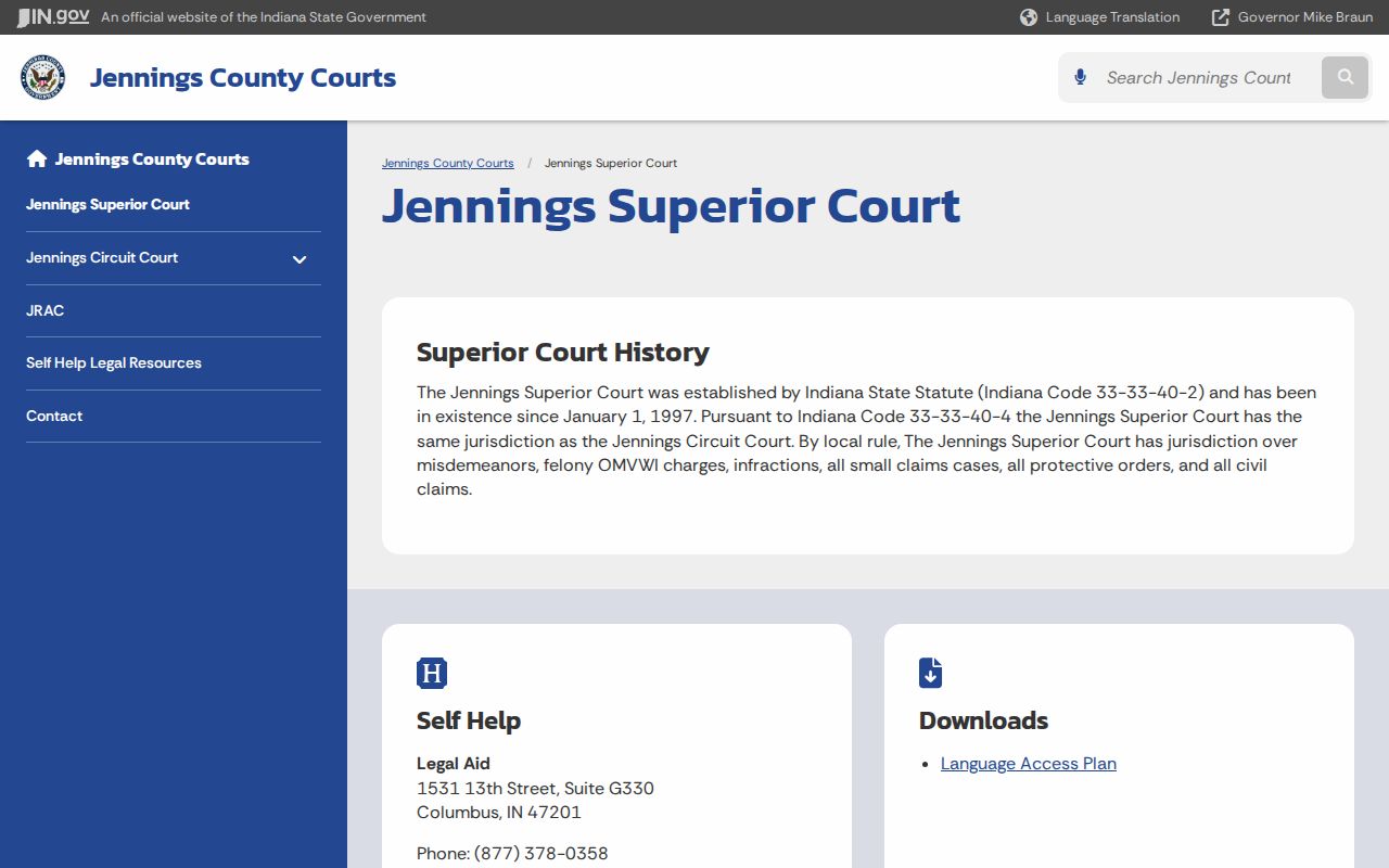 Jennings County Superior Court docket profile