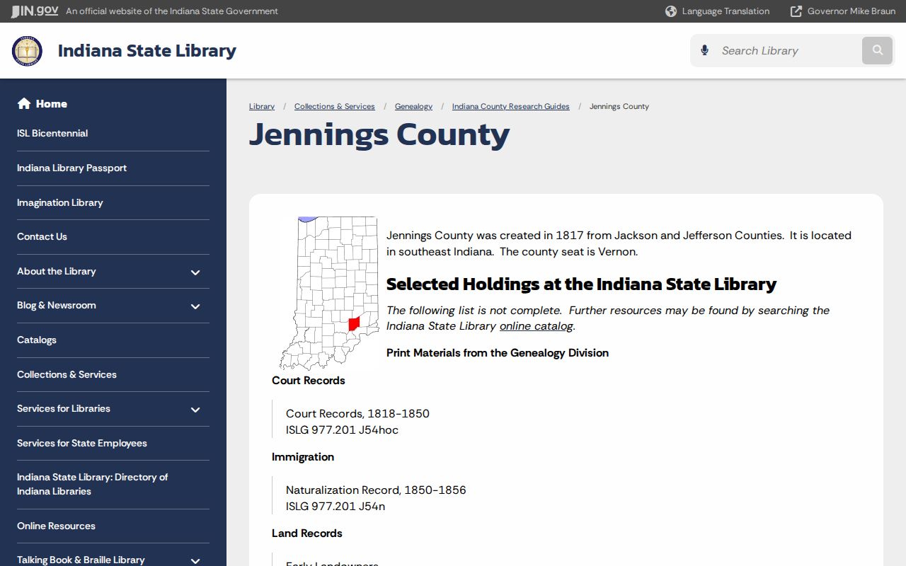 Vernon court records State Library history guide